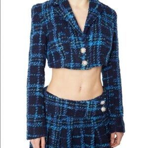 Danielle Guizio Tweed cropped blazer set in blue